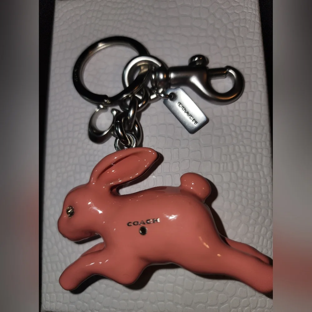 Coach Pink Rabbit C Purse Charm Silver Bunny